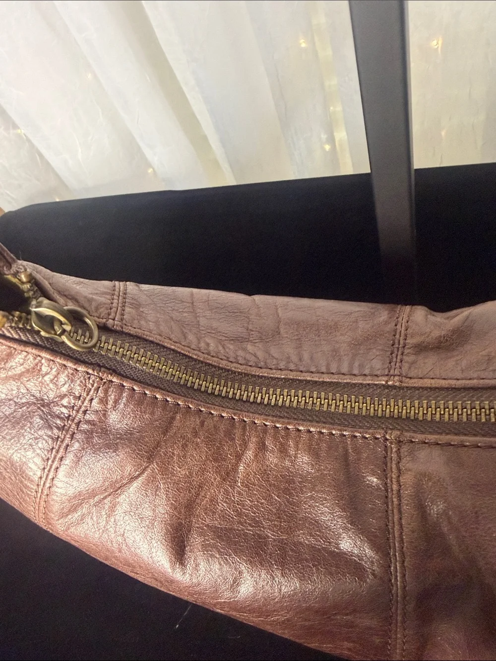 Tommy Bahama Brown Leather Shoulder Bag with Red & Orange Beaded Straps